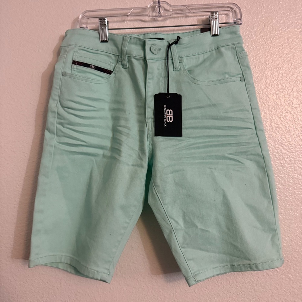 Benjamin Black Mint Green Stretch Slim Summer Casual Denim Shorts Men's Size 30
